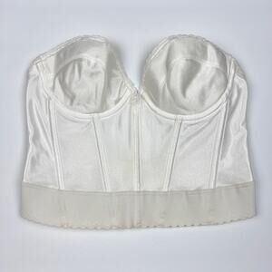 Vintage Corset Bra Strapless Longline White Bustier Top Coquette Bridal Pin Up